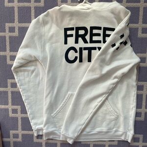 FreeCity white hoodie with black logo